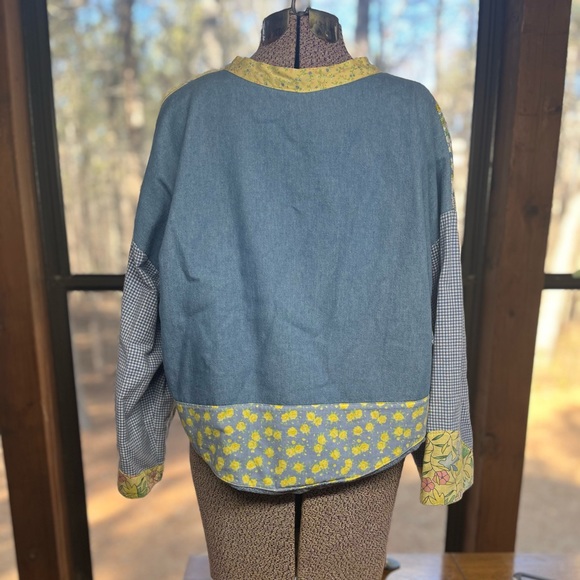 Very unique, handmade, floral, checkered quilted textured button up. - Picture 5 of 12